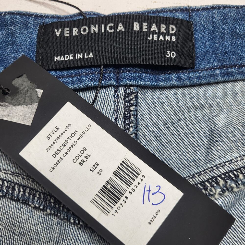 Veronica Beard Crosbie Wide Leg Crop Jeans High Rise Exposed Button Fly 30 - Picture 13 of 13